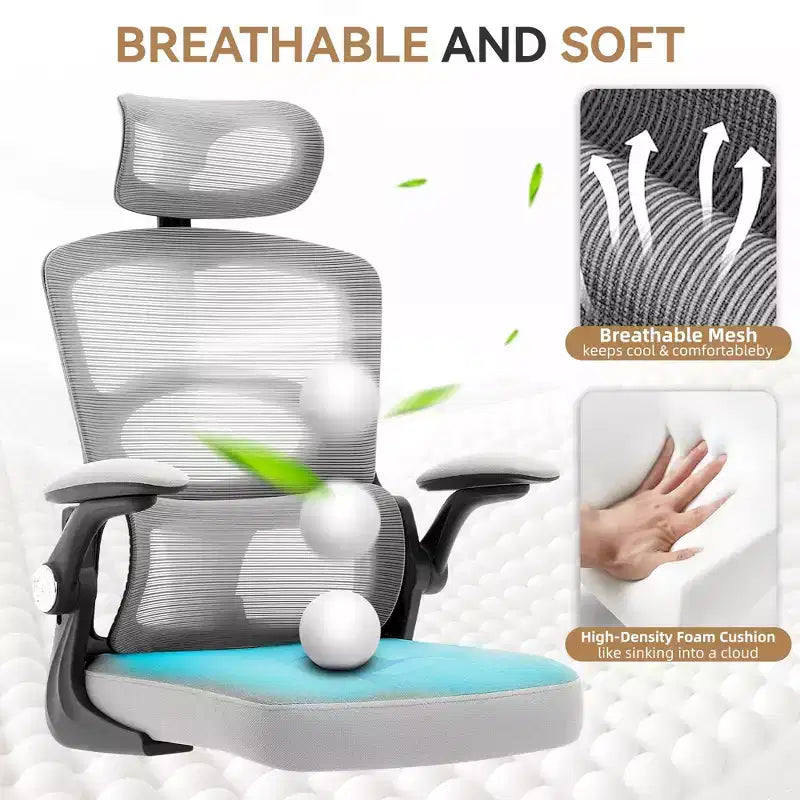 Chaise de bureau ergonomique en maille à dossier haut avec appui-tête et soutien lombaire