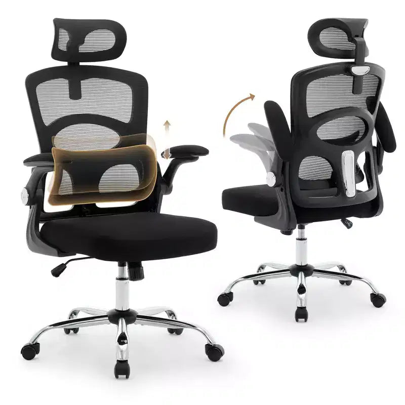 Chaise de bureau ergonomique en maille à dossier haut avec appui-tête et soutien lombaire