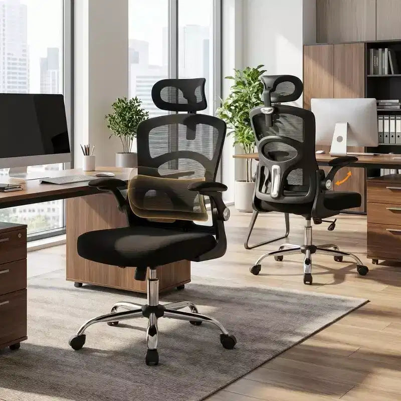 Chaise de bureau ergonomique en maille à dossier haut avec appui-tête et soutien lombaire