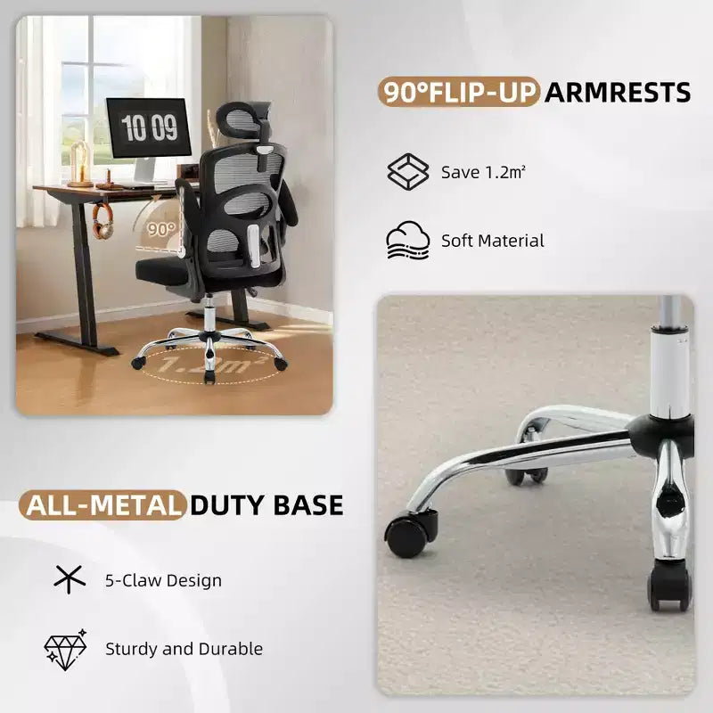 Chaise de bureau ergonomique en maille à dossier haut avec appui-tête et soutien lombaire