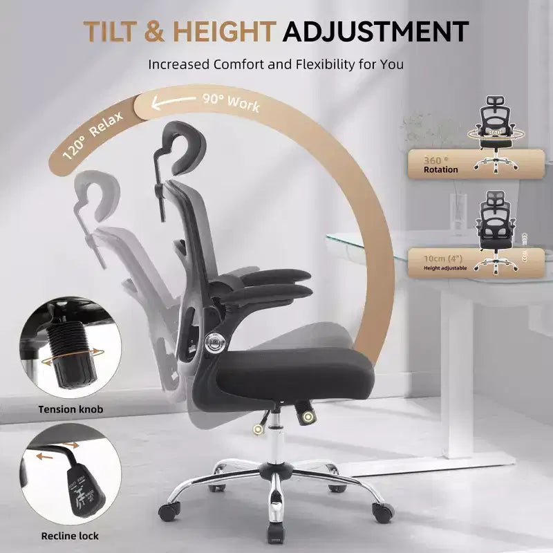 Chaise de bureau ergonomique en maille à dossier haut avec appui-tête et soutien lombaire