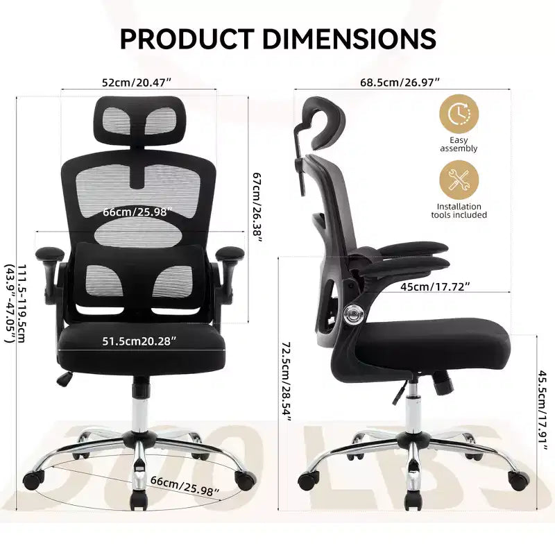 Chaise de bureau ergonomique en maille à dossier haut avec appui-tête et soutien lombaire