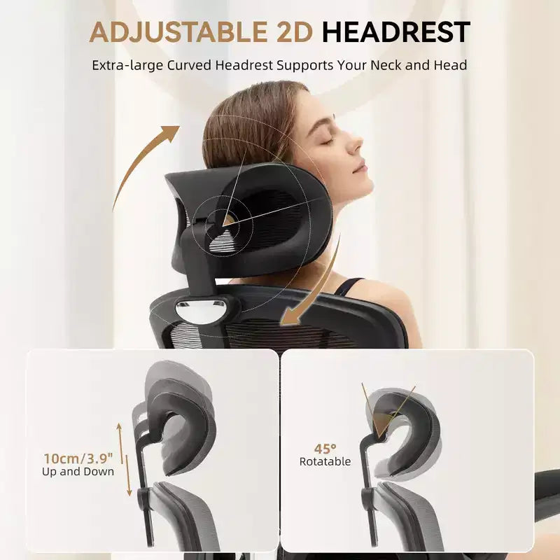 Chaise de bureau ergonomique en maille à dossier haut avec appui-tête et soutien lombaire