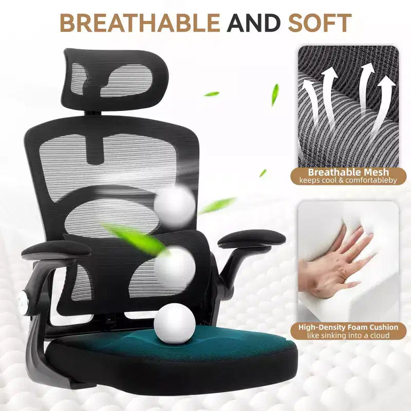 Chaise de bureau ergonomique en maille à dossier haut avec appui-tête et soutien lombaire
