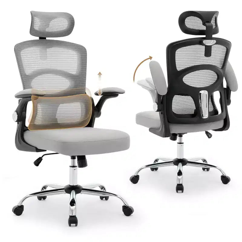 Chaise de bureau ergonomique en maille à dossier haut avec appui-tête et soutien lombaire