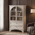 Vitrine de présentation blanche de 132 cm de haut avec porte en verre, 2 tiroirs et étagères réglables