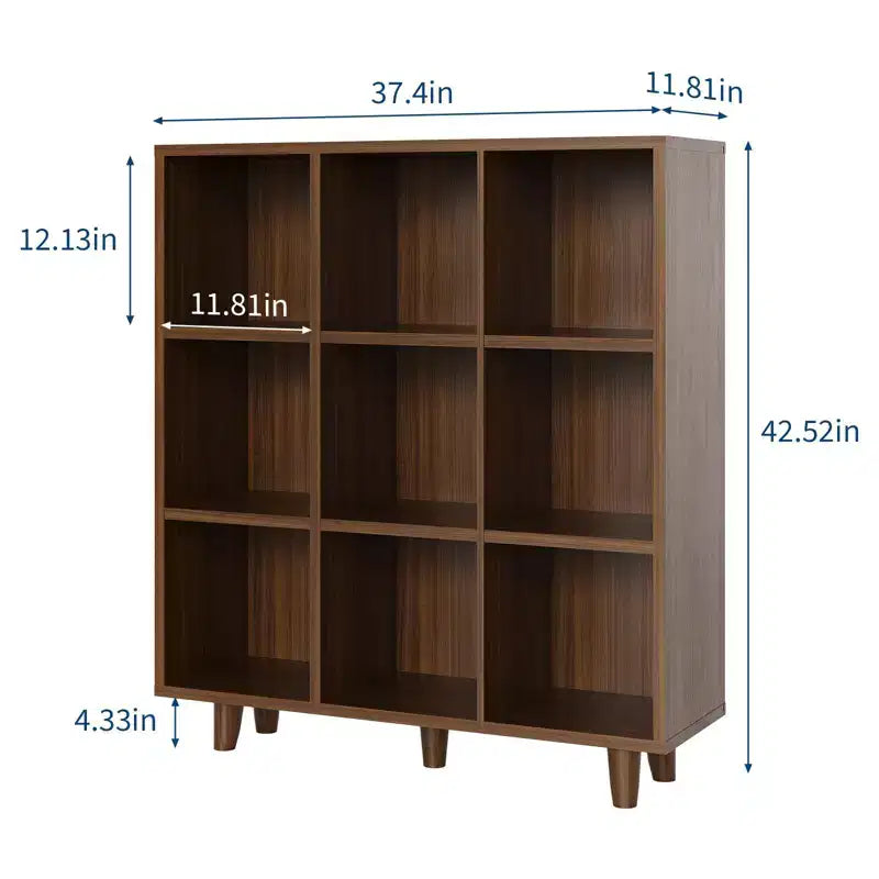 Bibliothèque 9 cubes Mid-Century Modern, marron rétro avec pieds anti-basculement