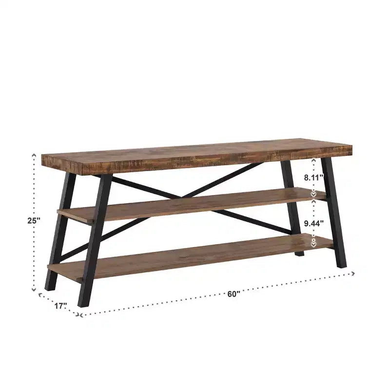 Meuble TV rustique avec base en X, 60 po, brun
