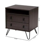 Table de chevet à 2 tiroirs en bois et métal marron/noir avec étagère ouverte