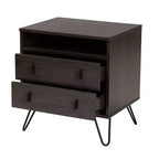 Table de chevet à 2 tiroirs en bois et métal marron/noir avec étagère ouverte