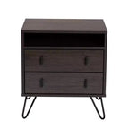 Table de chevet à 2 tiroirs en bois et métal marron/noir avec étagère ouverte
