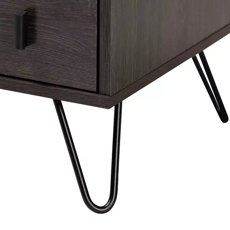 Table de chevet à 2 tiroirs en bois et métal marron/noir avec étagère ouverte