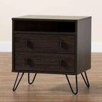 Table de chevet à 2 tiroirs en bois et métal marron/noir avec étagère ouverte