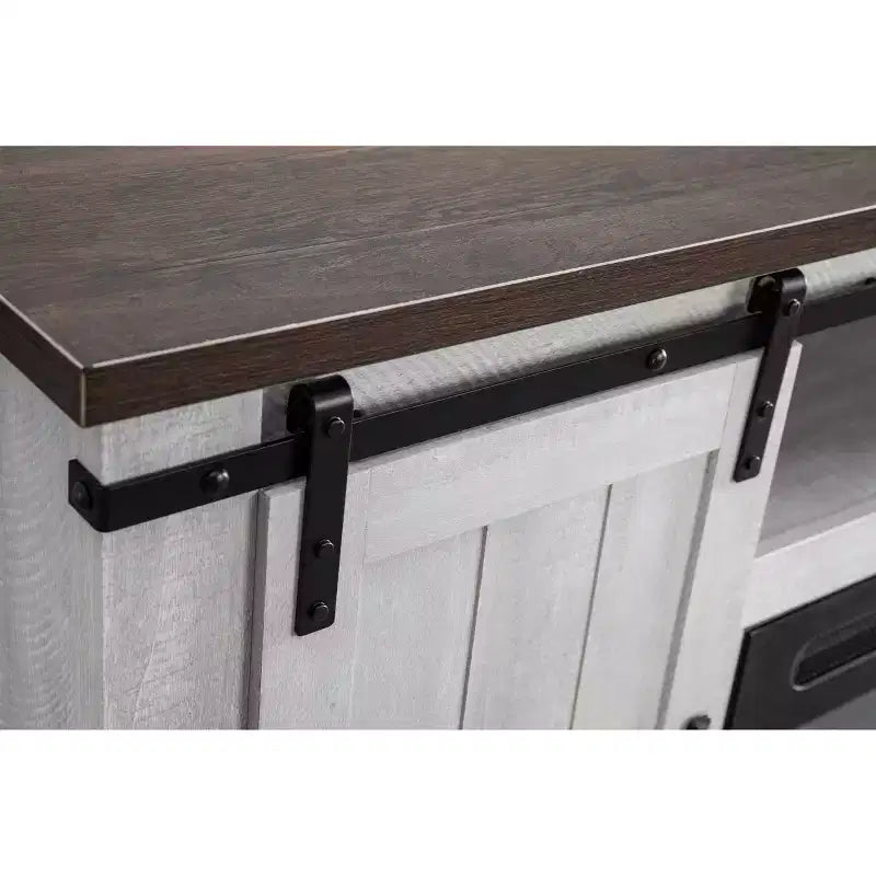Meuble TV avec cheminée électrique et portes de grange pour téléviseurs jusqu'à 60 pouces