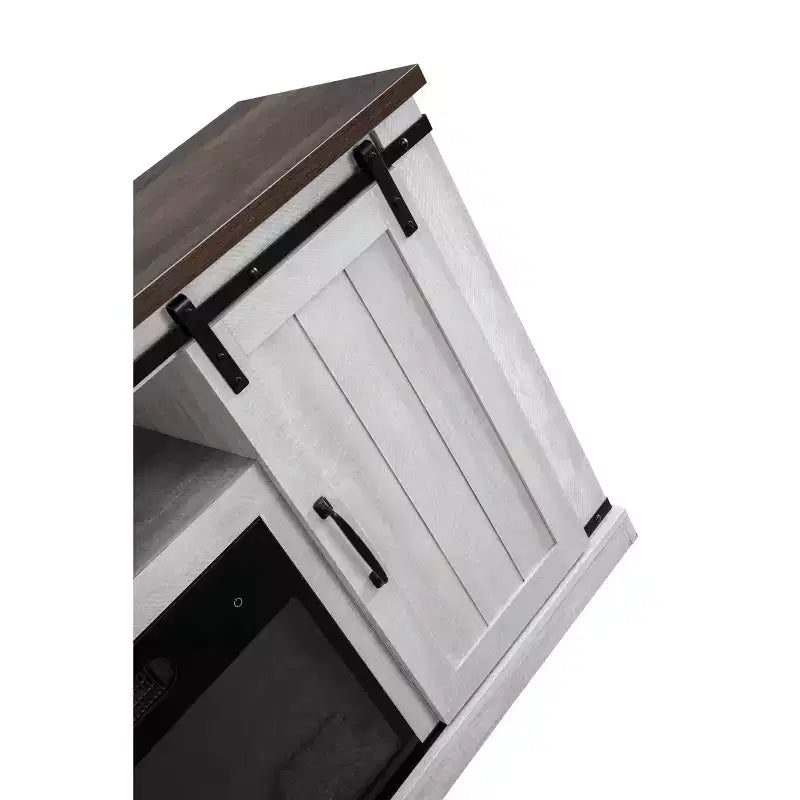 Meuble TV avec cheminée électrique et portes de grange pour téléviseurs jusqu'à 60 pouces