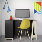 Bureau à 2 tiroirs, noir/contreplaqué de bouleau avec étagère de rangement ouverte