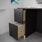 Bureau à 2 tiroirs, noir/contreplaqué de bouleau avec étagère de rangement ouverte
