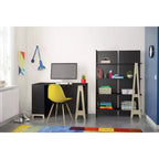 Bureau à 2 tiroirs, noir/contreplaqué de bouleau avec étagère de rangement ouverte