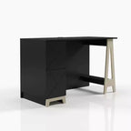 Bureau à 2 tiroirs, noir/contreplaqué de bouleau avec étagère de rangement ouverte
