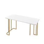 Bureau blanc/doré, piètement luge en métal, 122 cm de large