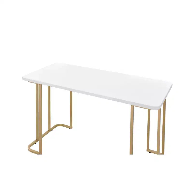 Bureau blanc/doré, piètement luge en métal, 122 cm de large