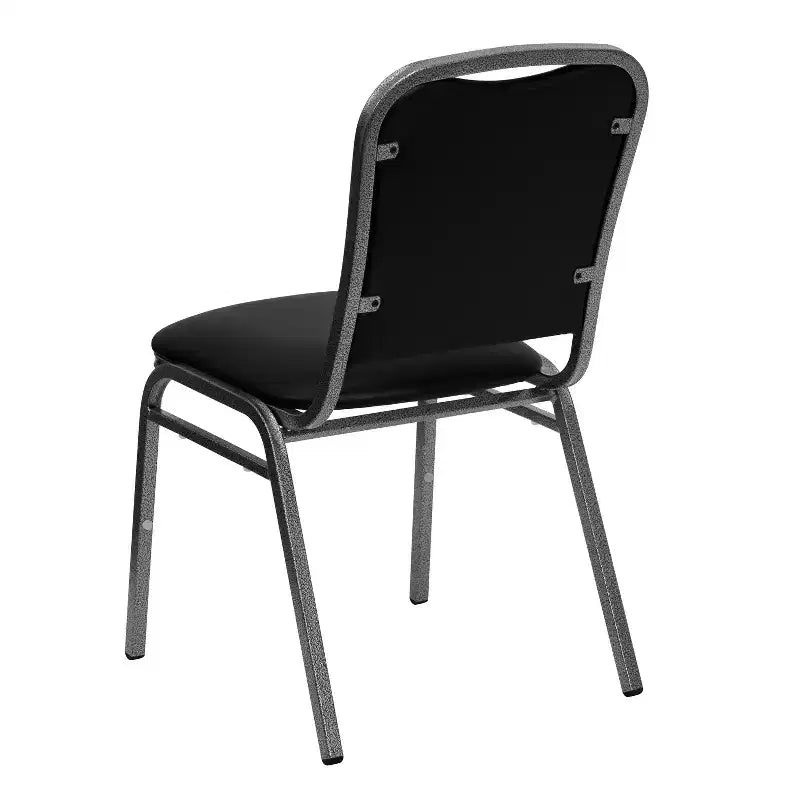 Chaise de banquet empilable, vinyle noir avec cadre veiné argenté