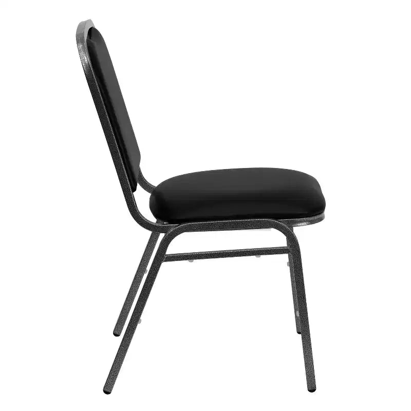 Chaise de banquet empilable, vinyle noir avec cadre veiné argenté