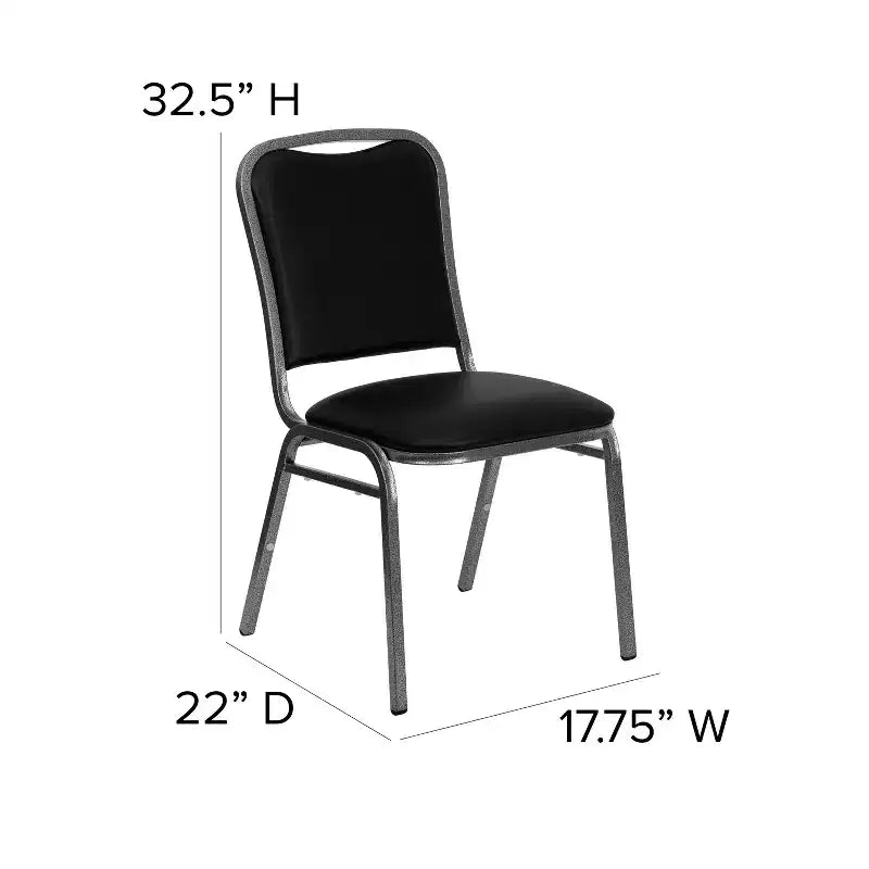 Chaise de banquet empilable, vinyle noir avec cadre veiné argenté