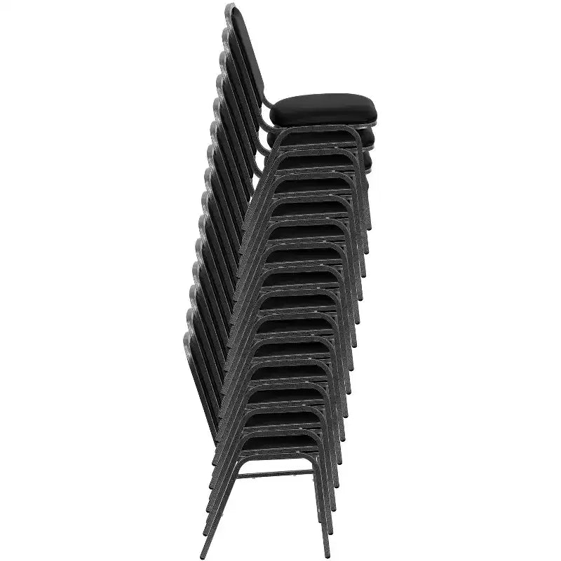 Chaise de banquet empilable, vinyle noir avec cadre veiné argenté