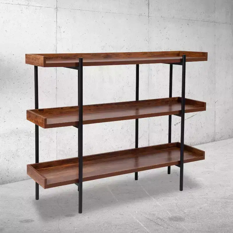 Bibliothèque rustique en grain de bois à 3 étagères, 89 cm H