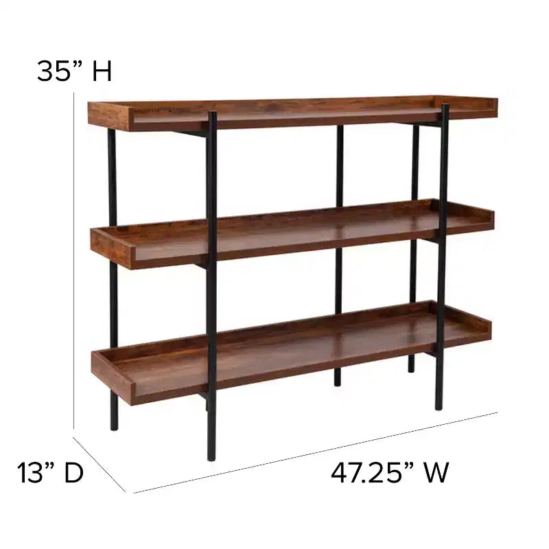 Bibliothèque rustique en grain de bois à 3 étagères, 89 cm H