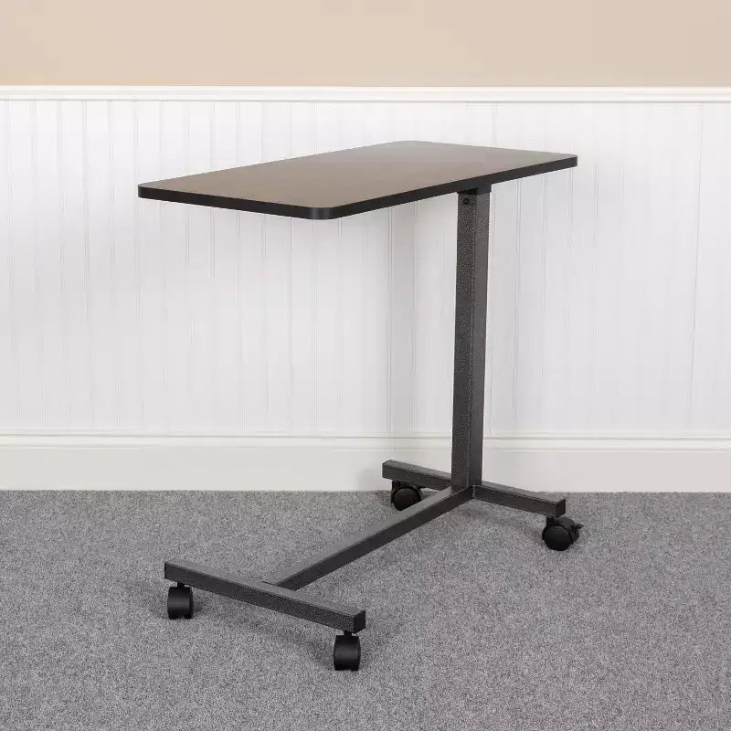 Table de lit roulante réglable avec roulettes, finition chêne foncé