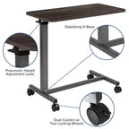 Table de lit roulante réglable avec roulettes, finition chêne foncé