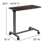 Table de lit roulante réglable avec roulettes, finition chêne foncé