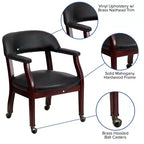 Chaise de conférence en vinyle noir avec clous décoratifs et roulettes