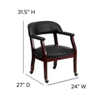 Chaise de conférence en vinyle noir avec clous décoratifs et roulettes