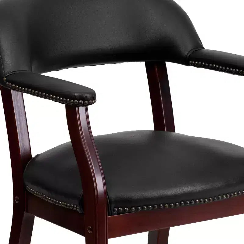 Chaise de conférence en vinyle noir avec clous décoratifs et roulettes