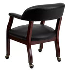 Chaise de conférence en vinyle noir avec clous décoratifs et roulettes