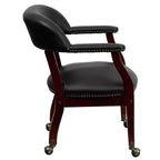 Chaise de conférence en vinyle noir avec clous décoratifs et roulettes