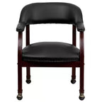 Chaise de conférence en vinyle noir avec clous décoratifs et roulettes