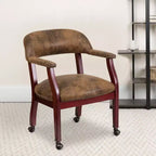 Chaise de conférence en vinyle noir avec clous décoratifs et roulettes
