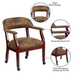 Chaise de conférence en vinyle noir avec clous décoratifs et roulettes