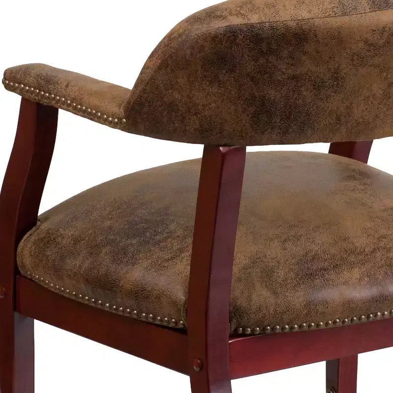 Chaise de conférence en vinyle noir avec clous décoratifs et roulettes