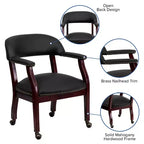 Chaise de conférence en vinyle noir avec clous décoratifs et roulettes