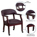 Chaise de conférence en vinyle noir avec clous décoratifs et roulettes