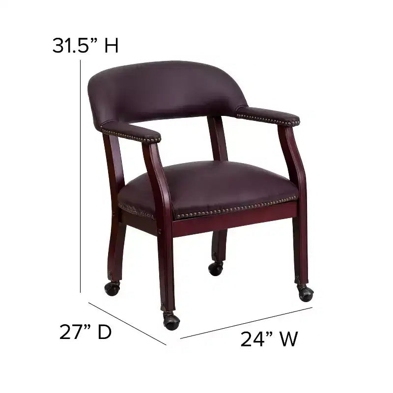 Chaise de conférence en vinyle noir avec clous décoratifs et roulettes