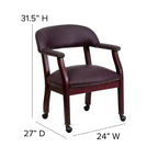 Chaise de conférence en vinyle noir avec clous décoratifs et roulettes