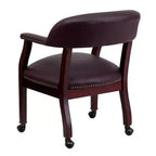 Chaise de conférence en vinyle noir avec clous décoratifs et roulettes