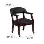 Chaise de conférence en vinyle noir avec clous décoratifs et roulettes