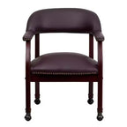 Chaise de conférence en vinyle noir avec clous décoratifs et roulettes